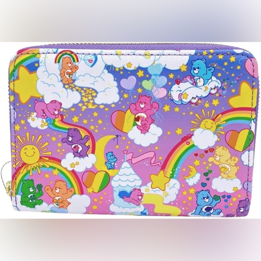 Loungefly Exclusive Care Bears Rainbow All Over Print Zip Around Wallet NEW